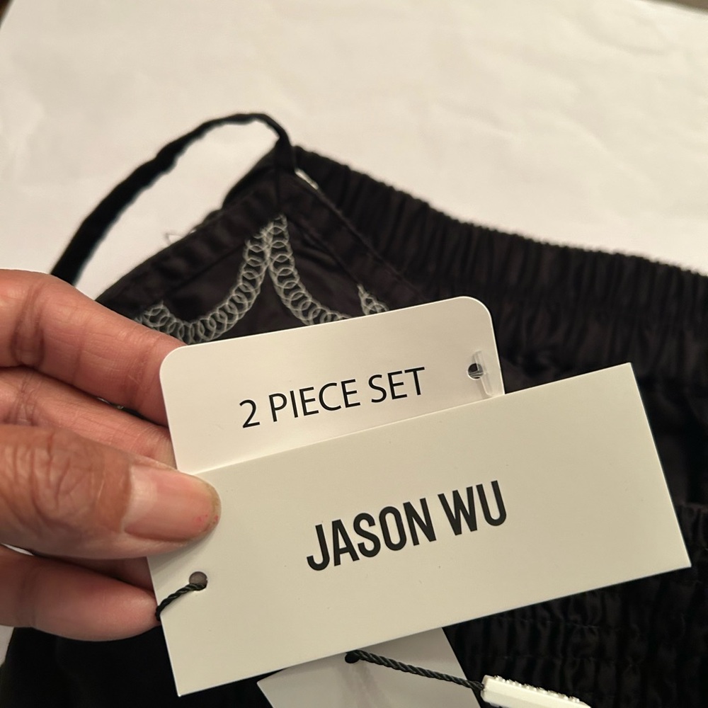 Jason Wu Black Maxi Skirt Set with White Embroidered Trim size M #163 NWT - Picture 9 of 10